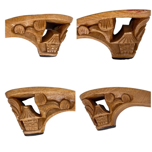 Vtg Bakya handcarved wooden heel tree palm crochet beige top slide tiki hut Sz 7 - Picture 6 of 12